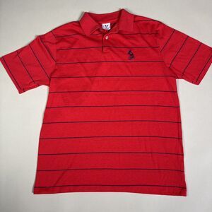 Vintage Mickey Mouse Disney Polo Shirt Striped Red Single Stitch Mens L USA